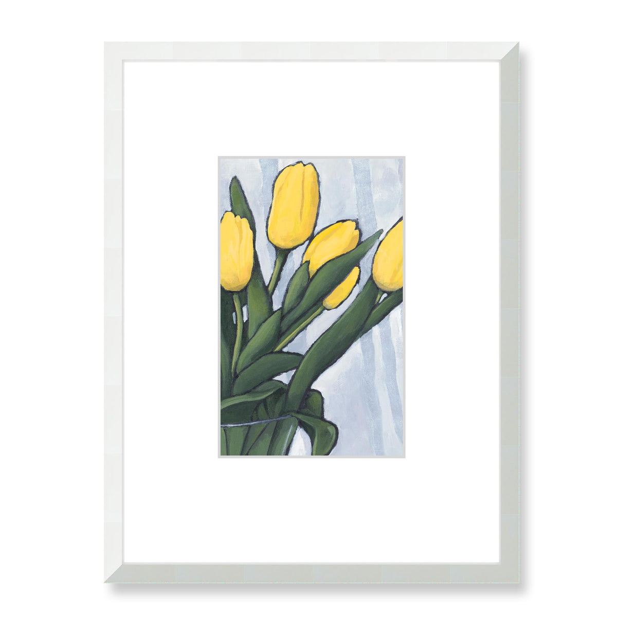 Yellow Tulips Framed Fine Art Print with Faux Mat Board | 45 x 60 cm / 18 x 24 inches | White Frame