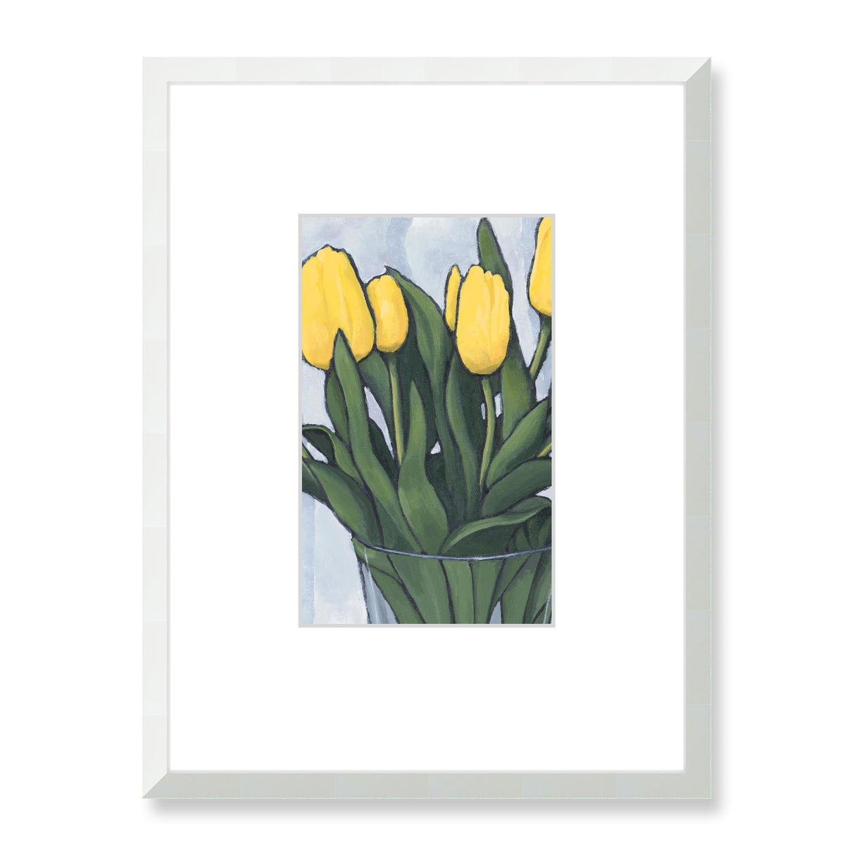 Yellow Tulips Framed Fine Art Print with Faux Mat Board | 45 x 60 cm / 18 x 24 inches | White Frame