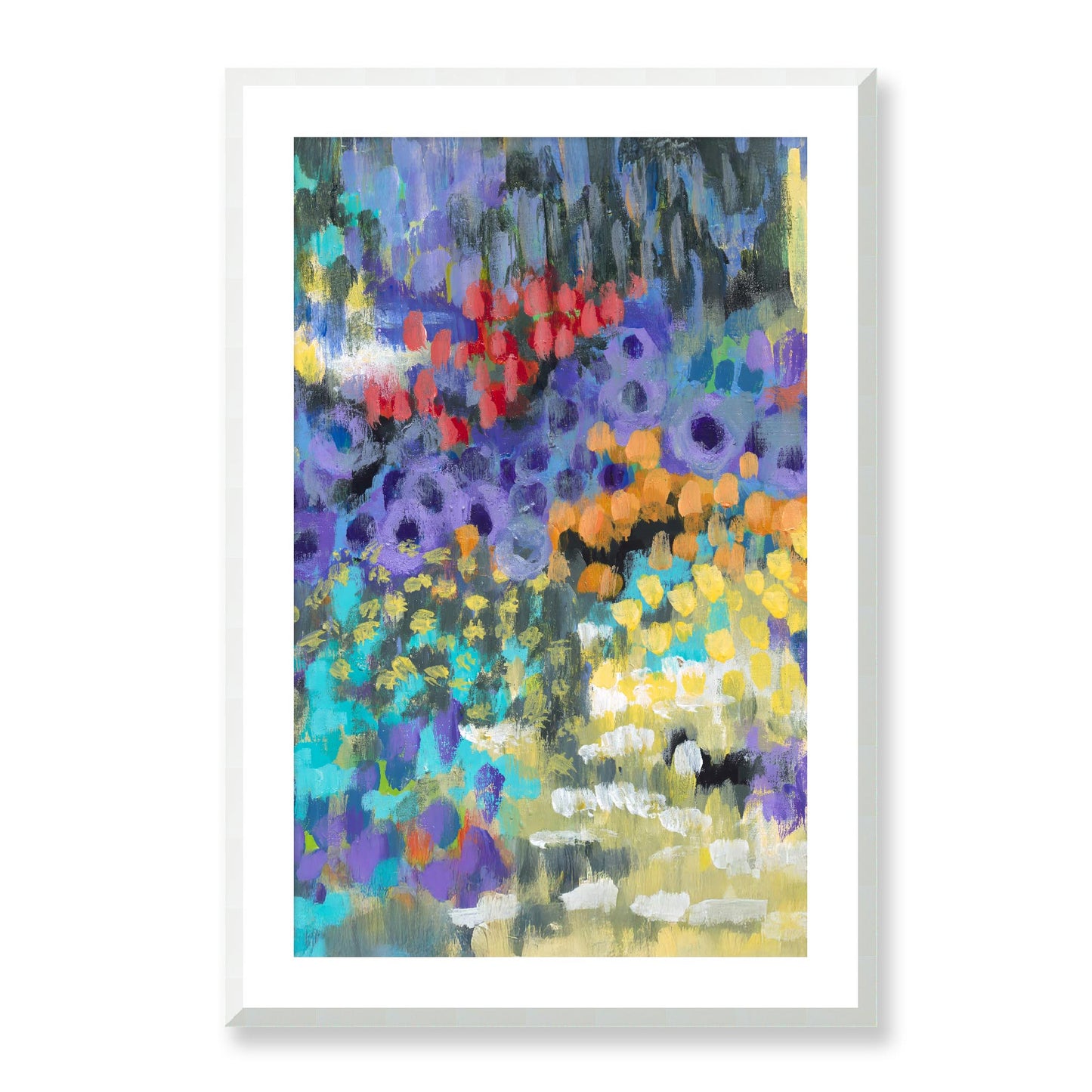Framed Fine Art Print, White Mat - 14x20 19x28 24x36 | Floral Garden Two in Acrylic, fp2-1000-1145C, , Fine art, White Frame, 61 x 91 cm ,24 x 36 inches