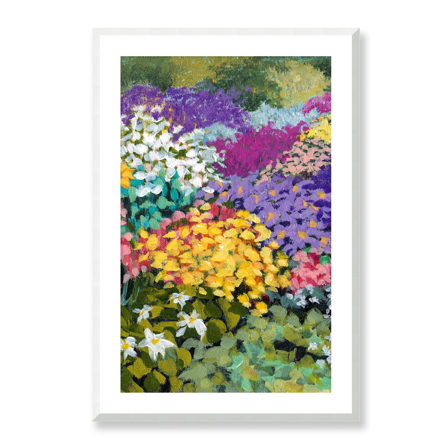 Framed Fine Art Print, White Mat - 14x20 19x28 24x36 | Floral Garden Three in Acrylic, fp2-1000-1147C, Prints, Fine art, White Frame, 61 x 91 cm ,24 x 36 inches