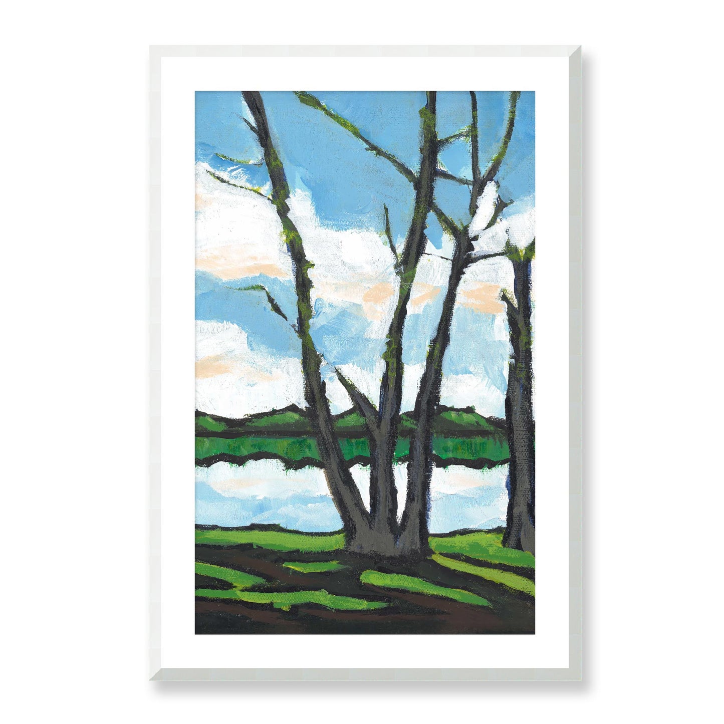 Framed Fine Art Print, White Mat - 14x20 19x28 24x36 | Lakeshore in Acrylic, fp2-1101R, Prints, Fine art, White Frame, 61 x 91 cm ,24 x 36 inches