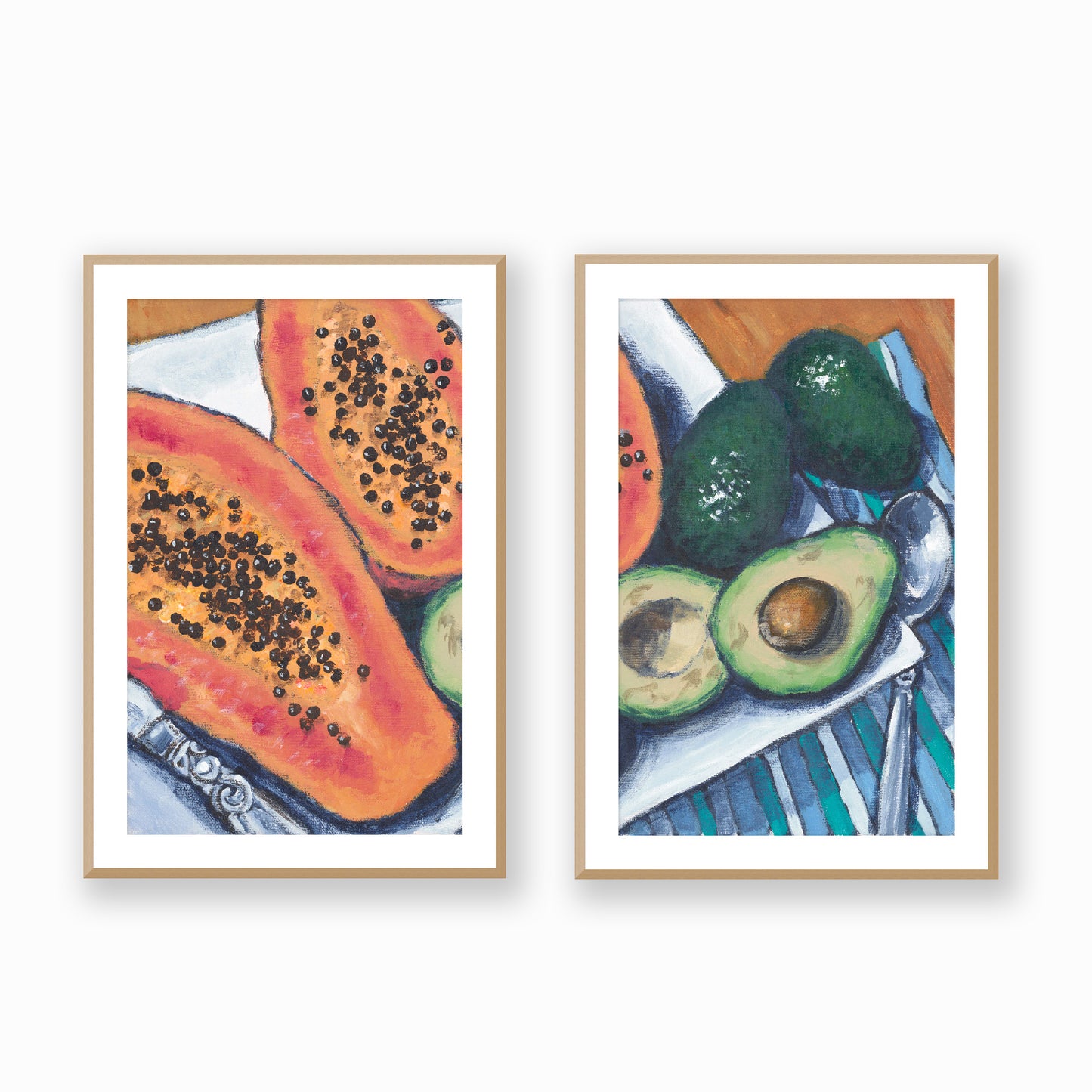 Papaya & Avocados #2105 Set of 2 Framed Fine Art Prints - Vertical 2-Inch Premium Gallery Matting