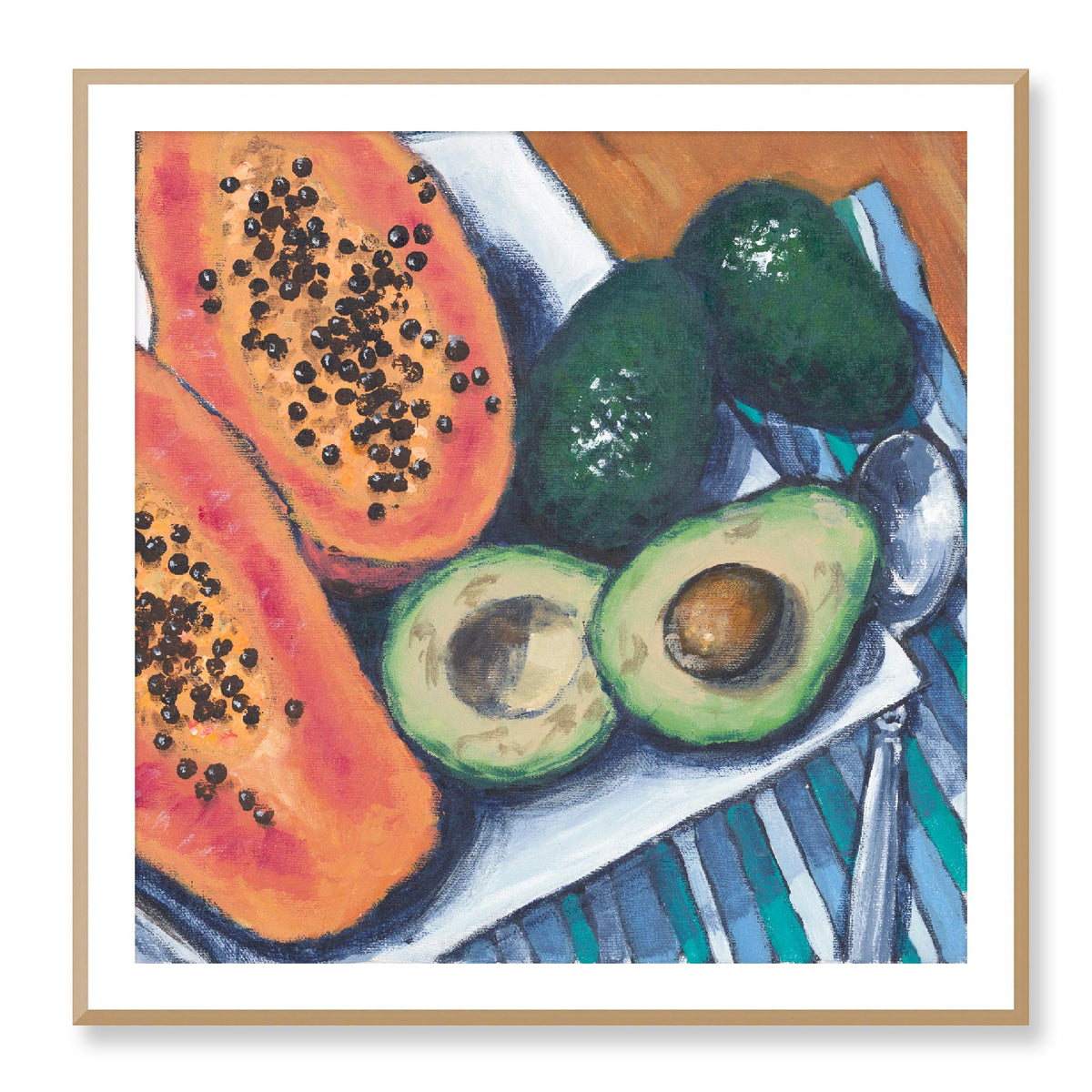 Papaya & Avocados Fine Art Print | 102 x 102 cm / 40 x 40 inches | White Frame