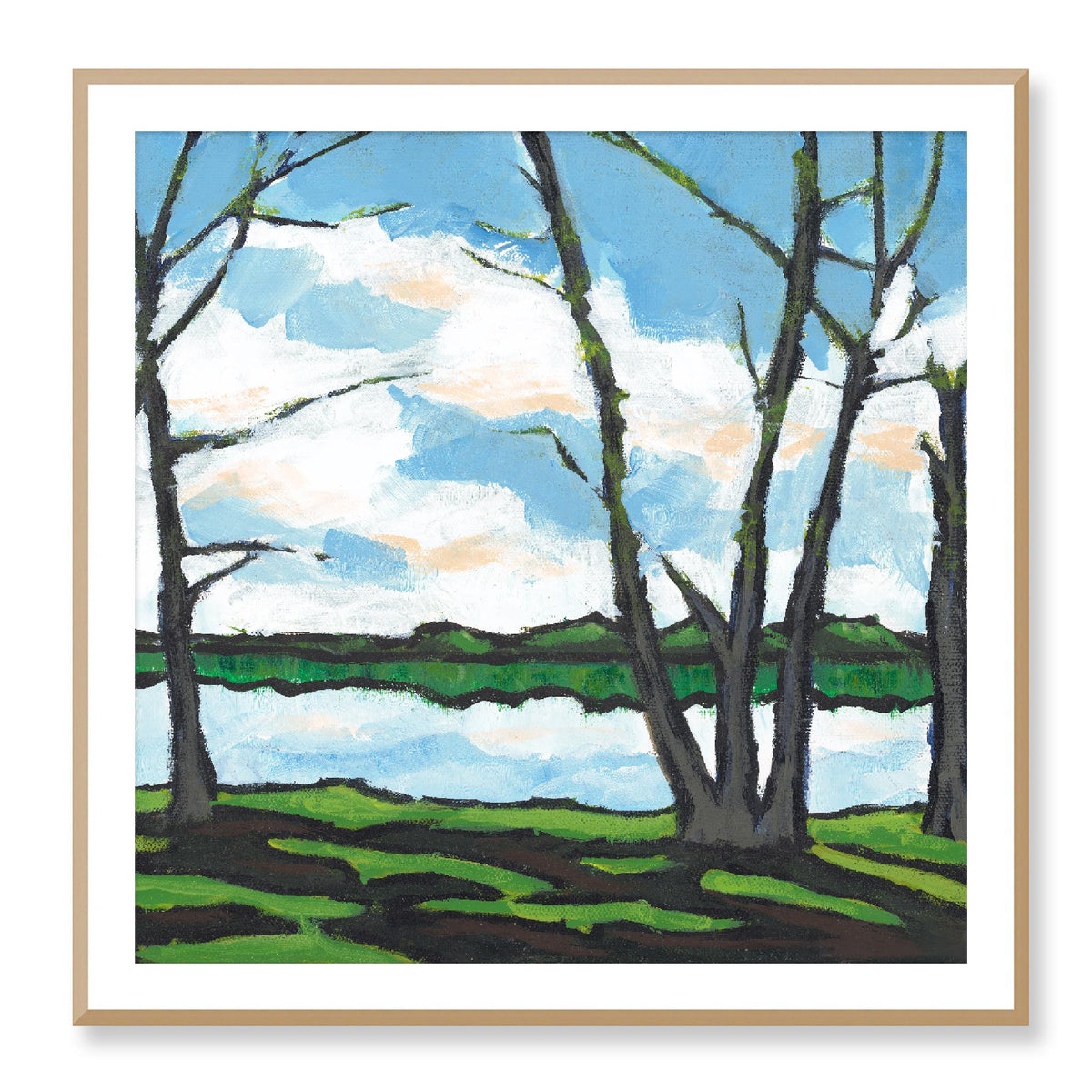 Lakeshore Landscape Fine Art Print | 102 x 102 cm / 40 x 40 inches | White Frame
