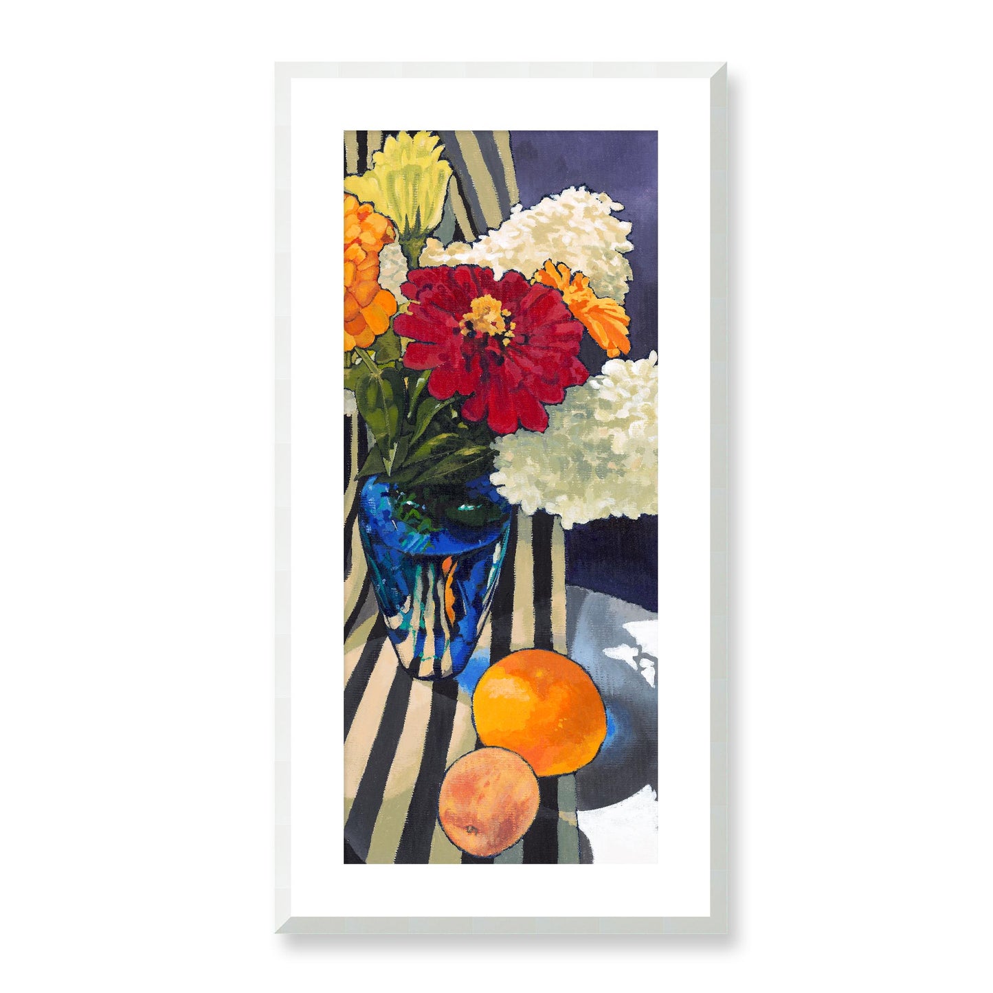 Framed Fine Art Print, White Mat - 16x32 inches | Hydrangeas & Zinnias, FPT-1030-1121-001, Prints, Fine art, White Frame, 41 x 81 cm ,16 x 32 inches