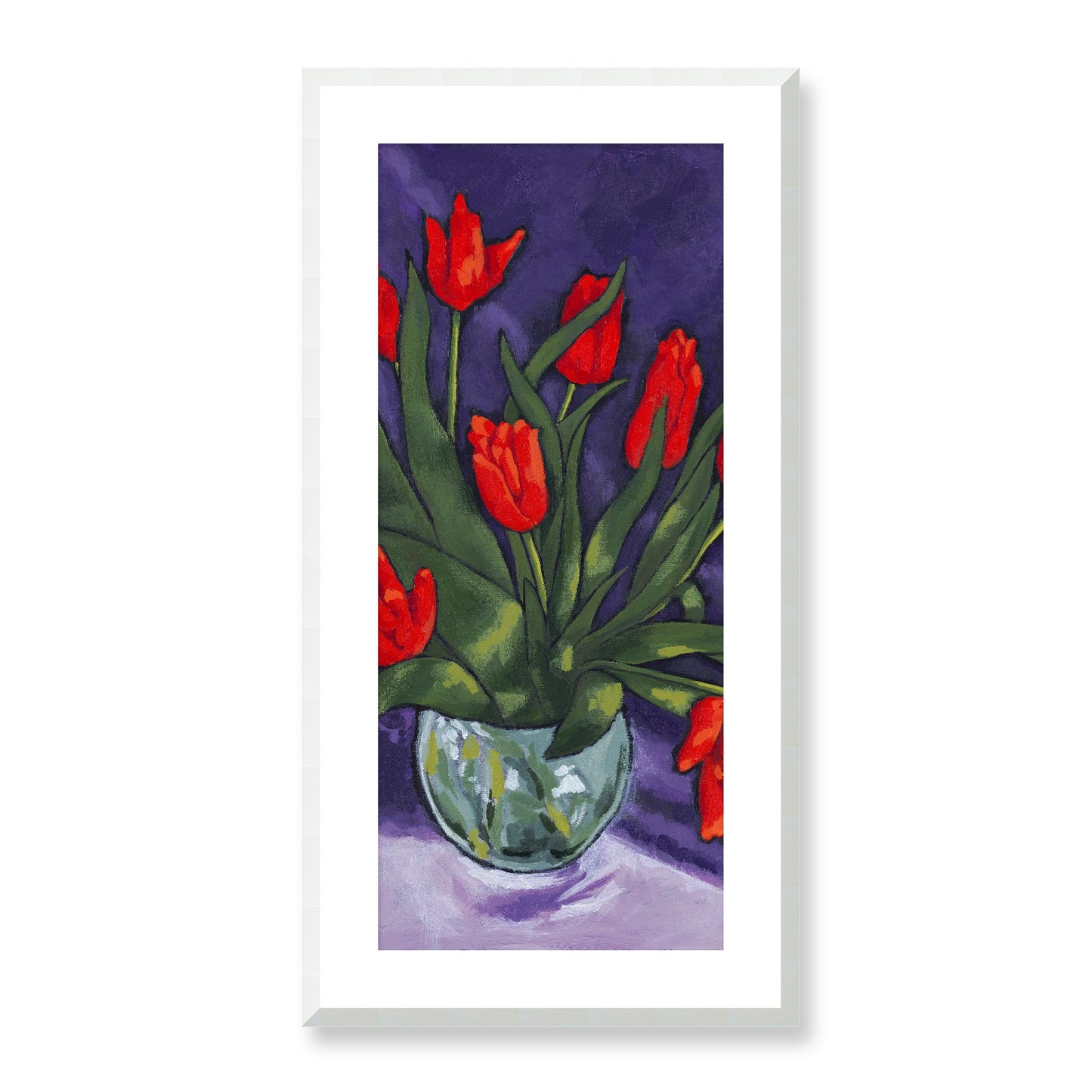 Framed Fine Art Print, White Mat - 16x32 inches | Red Tulips, FPT-1110-1142-001, Prints, Fine art, White Frame, 41 x 81 cm ,16 x 32 inches