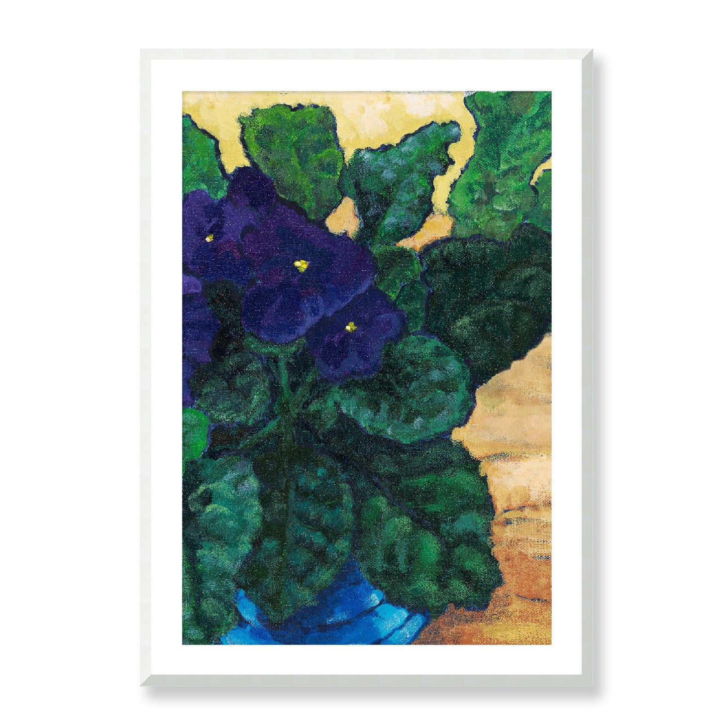Framed Fine Art Print, White Mat -12x16 16x22 20x28 24x36 28x40 inches | African Violets in Acrylic, FPV-1090, Prints, Fine art, White Frame, 71 x 102 cm ,28 x 40 inches