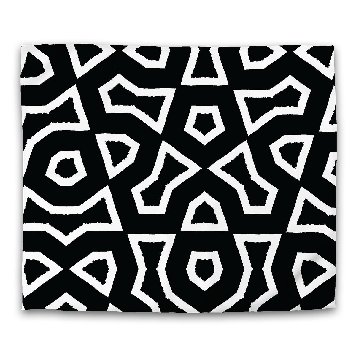Black Cotton Sateen Duvet Cover with White Labyrinth Print | King - 269 x 234 cm / 106 x 92 inches