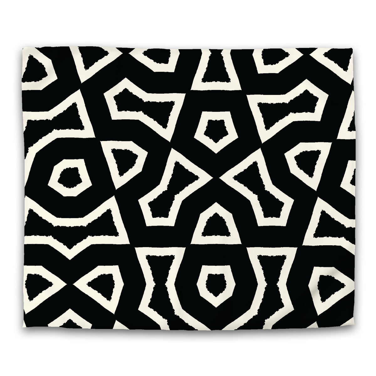 Black Cotton Sateen Duvet Cover with Pale Cream Labyrinth Print | King - 269 x 234 cm / 106 x 92 inches