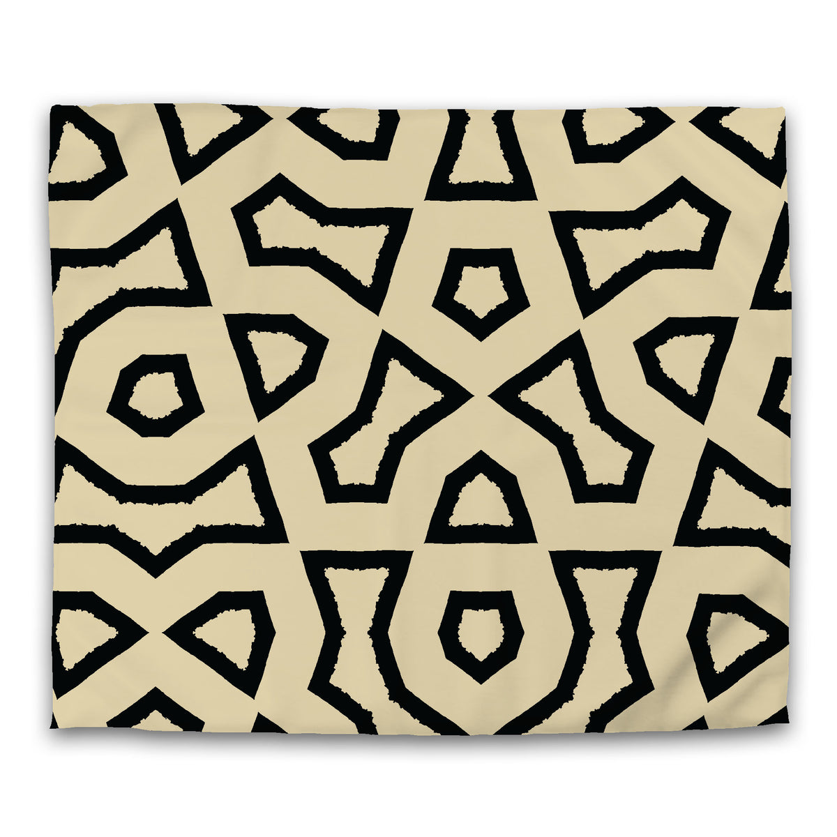 Tan Cotton Sateen Duvet Cover with Black Labyrinth Print | King - 269 x 234 cm / 106 x 92 inches