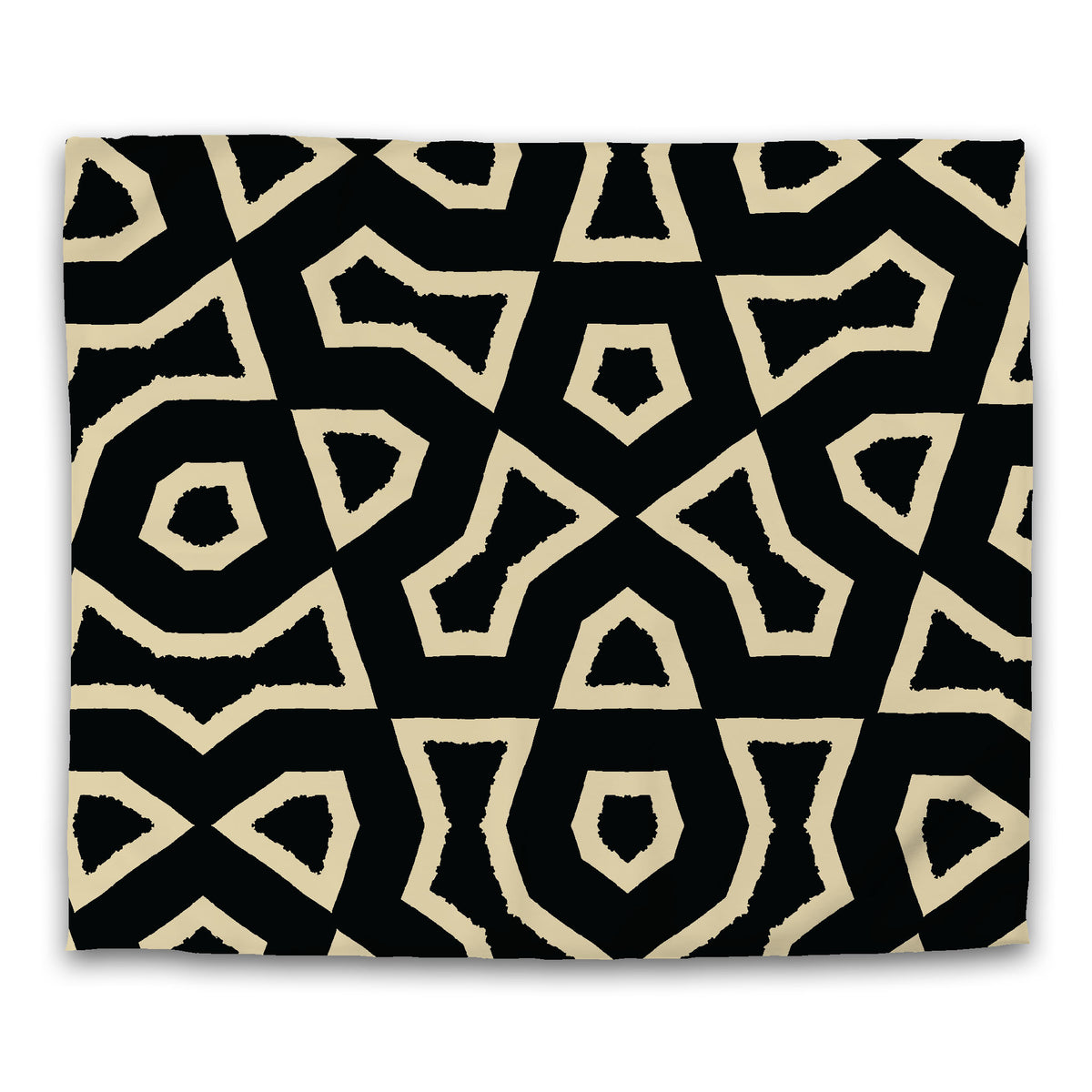 Black Cotton Sateen Duvet Cover with Tan Labyrinth Print | King - 269 x 234 cm / 106 x 92 inches