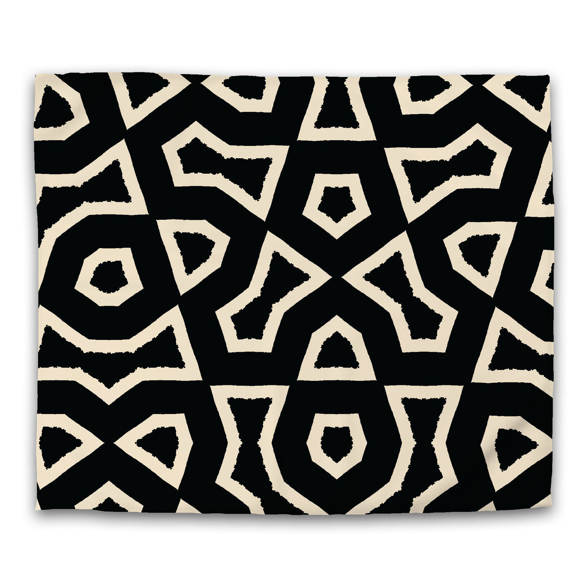 Black Cotton Sateen Duvet Cover with Beige Labyrinth Print | King - 269 x 234 cm / 106 x 92 inches