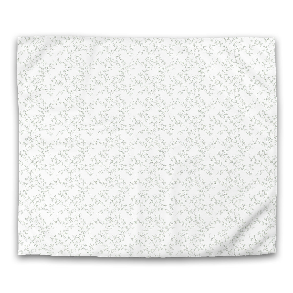 White Cotton Sateen Duvet Cover with Green Hand-painted Vine Print | King - 269 x 234 cm / 106 x 92 inches