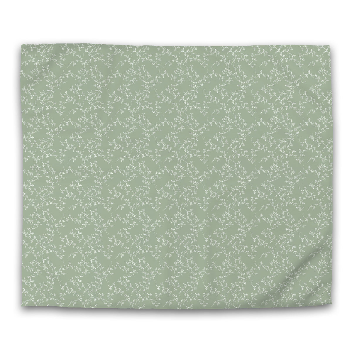 Green Cotton Sateen Duvet Cover with White Hand-painted Vine Print | King - 269 x 234 cm / 106 x 92 inches