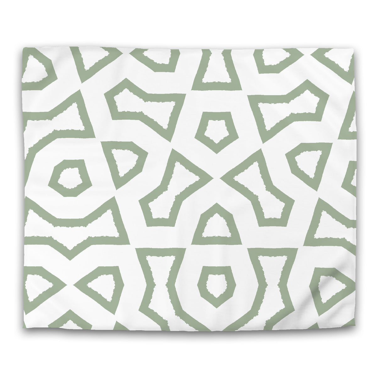 White Cotton Sateen Duvet Cover with Green Labyrinth Print | King - 269 x 234 cm / 106 x 92 inches