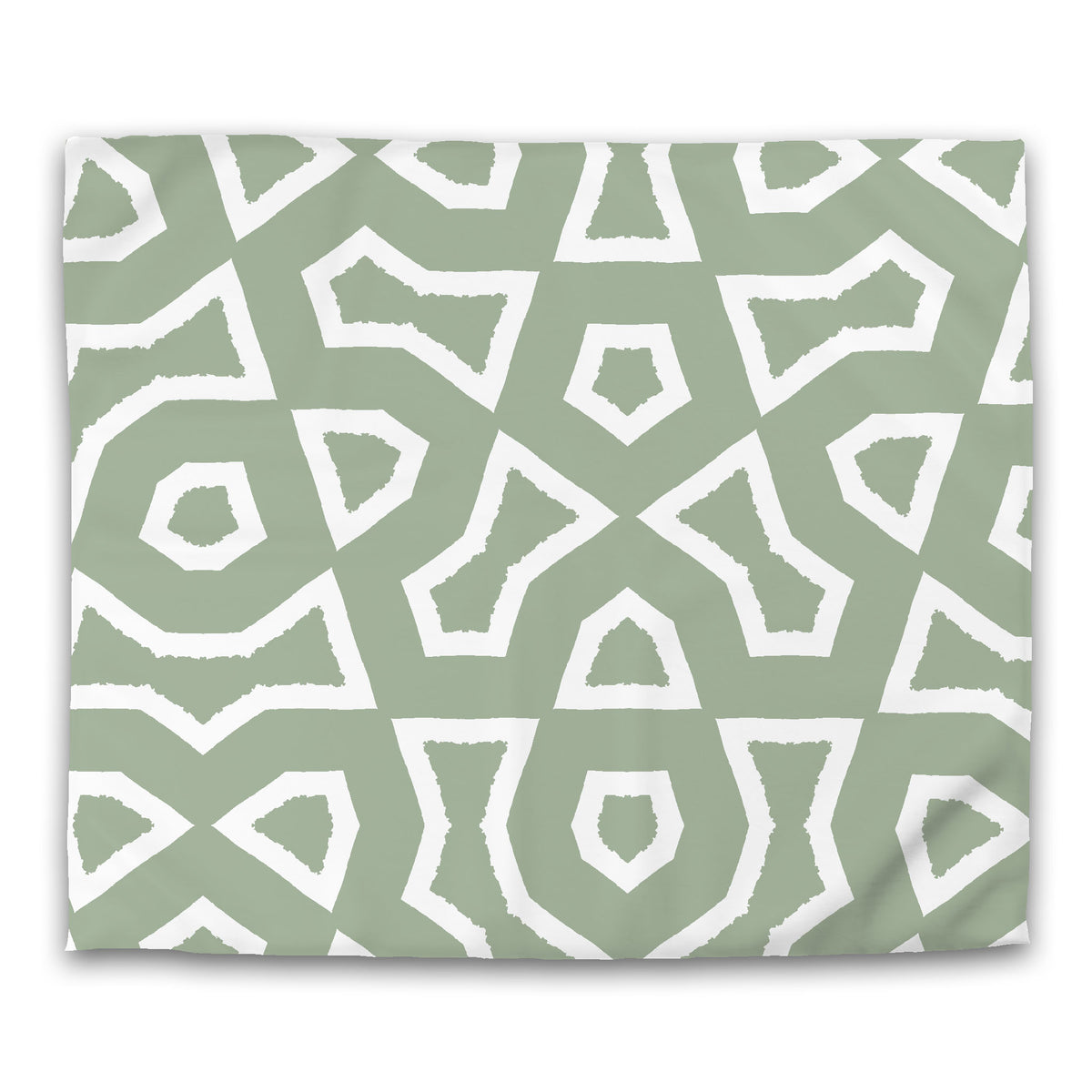 Green Cotton Sateen Duvet Cover with White Labyrinth Print | King - 269 x 234 cm / 106 x 92 inches