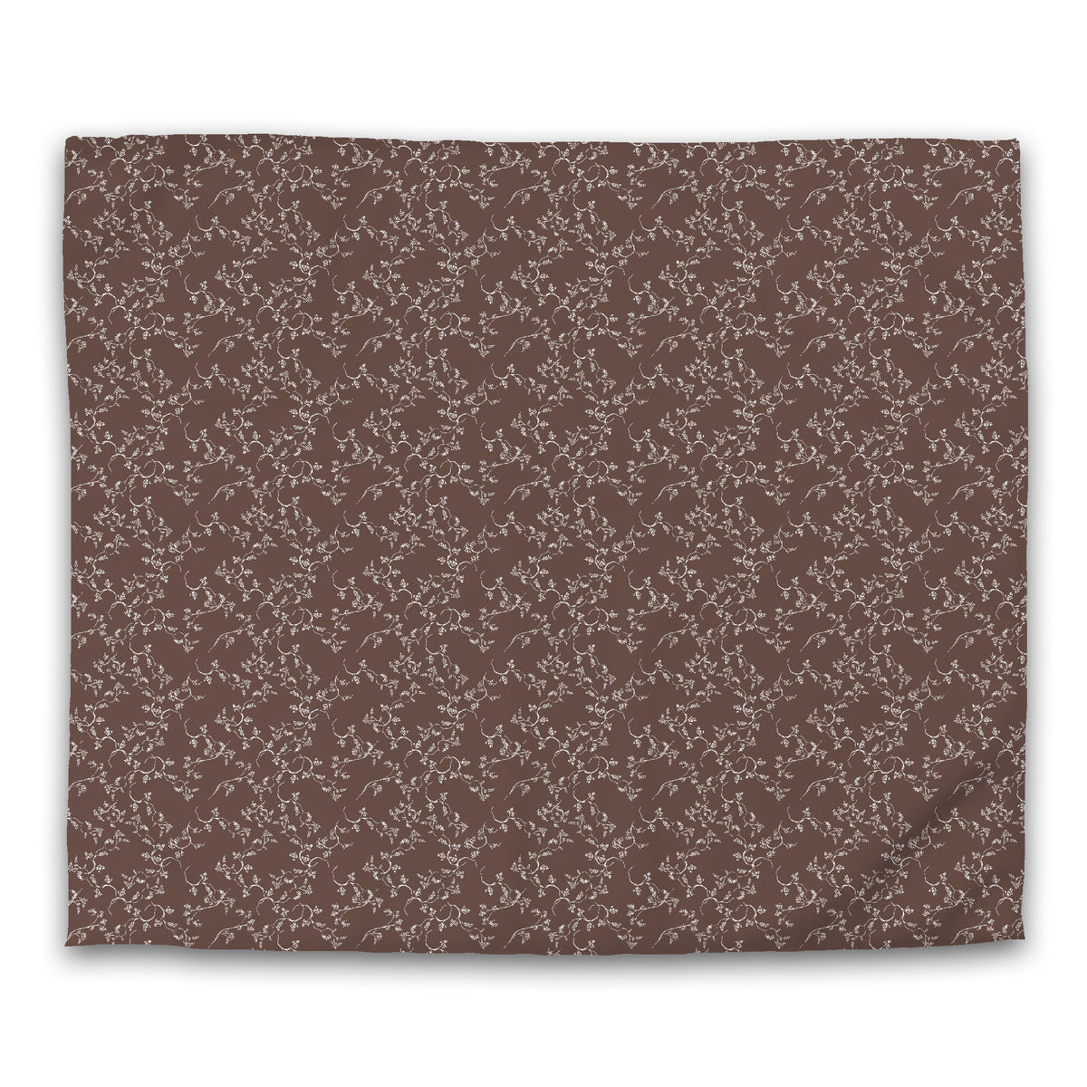 Brown Cotton Sateen Duvet Cover with White Hand-painted Vine Print | King - 269 x 234 cm / 106 x 92 inches