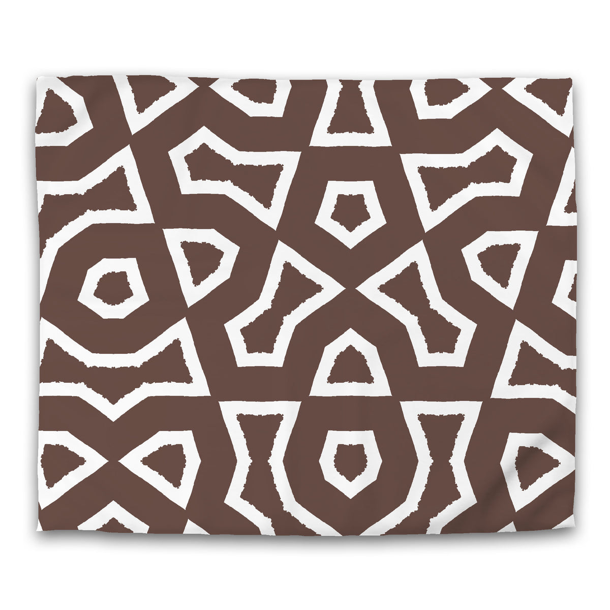 Brown Cotton Sateen Duvet Cover with White Labyrinth Print | King - 269 x 234 cm / 106 x 92 inches