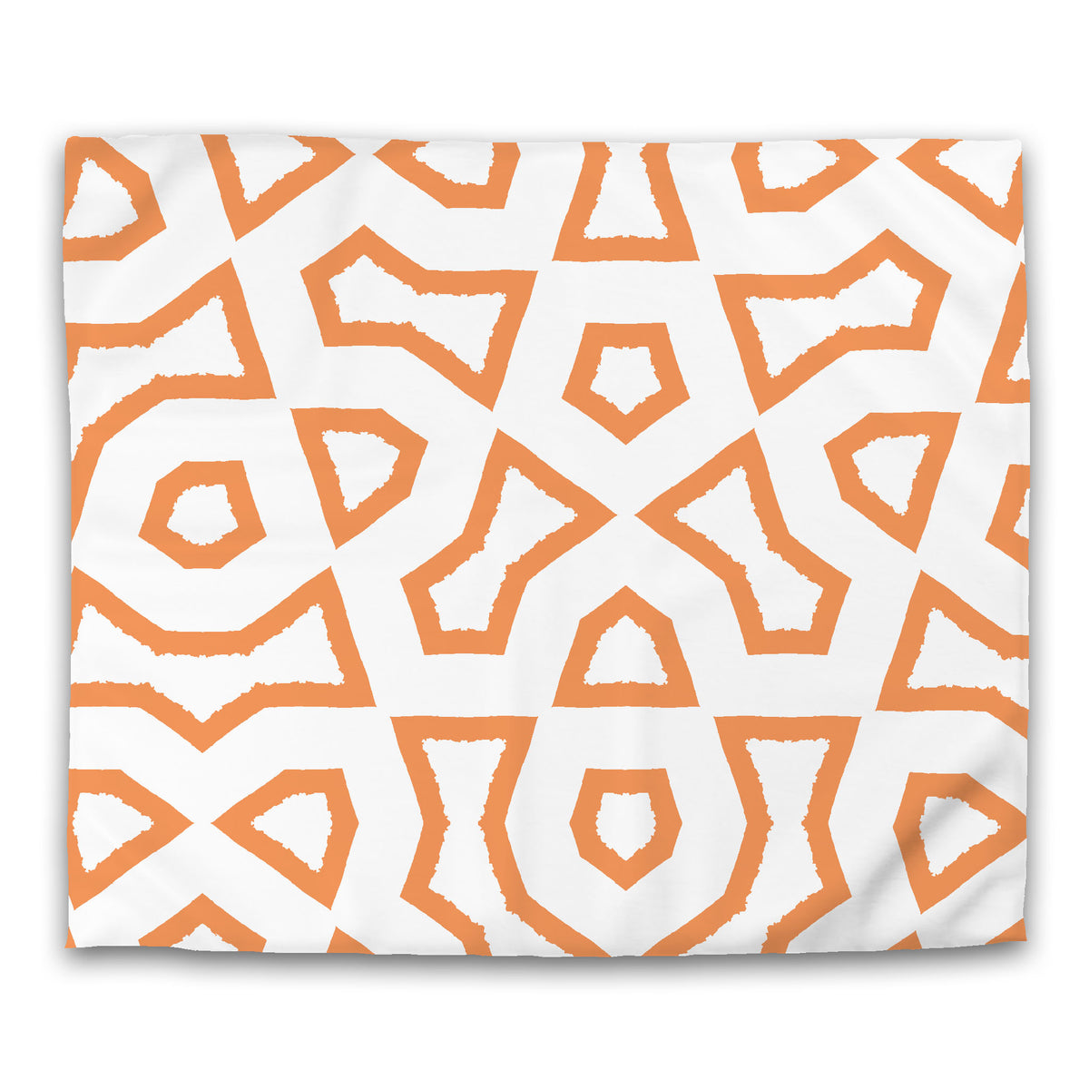 White Cotton Sateen Duvet Cover with Orange Labyrinth Print | King - 269 x 234 cm / 106 x 92 inches