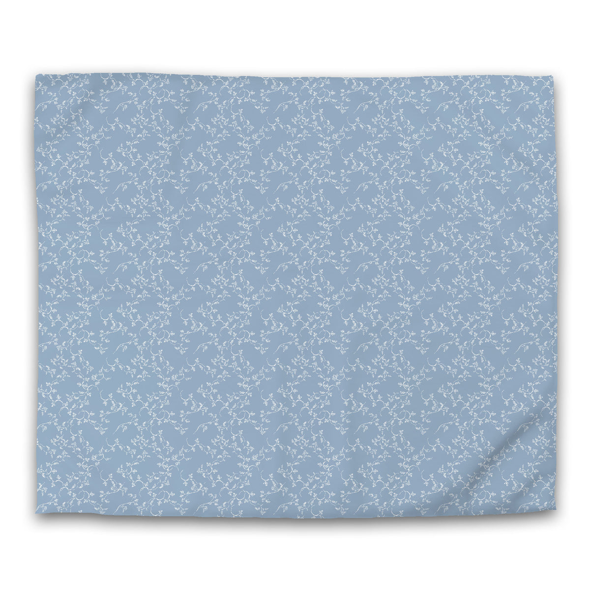 Blue Cotton Sateen Duvet Cover with White Hand-painted Vine Print | King - 269 x 234 cm / 106 x 92 inches