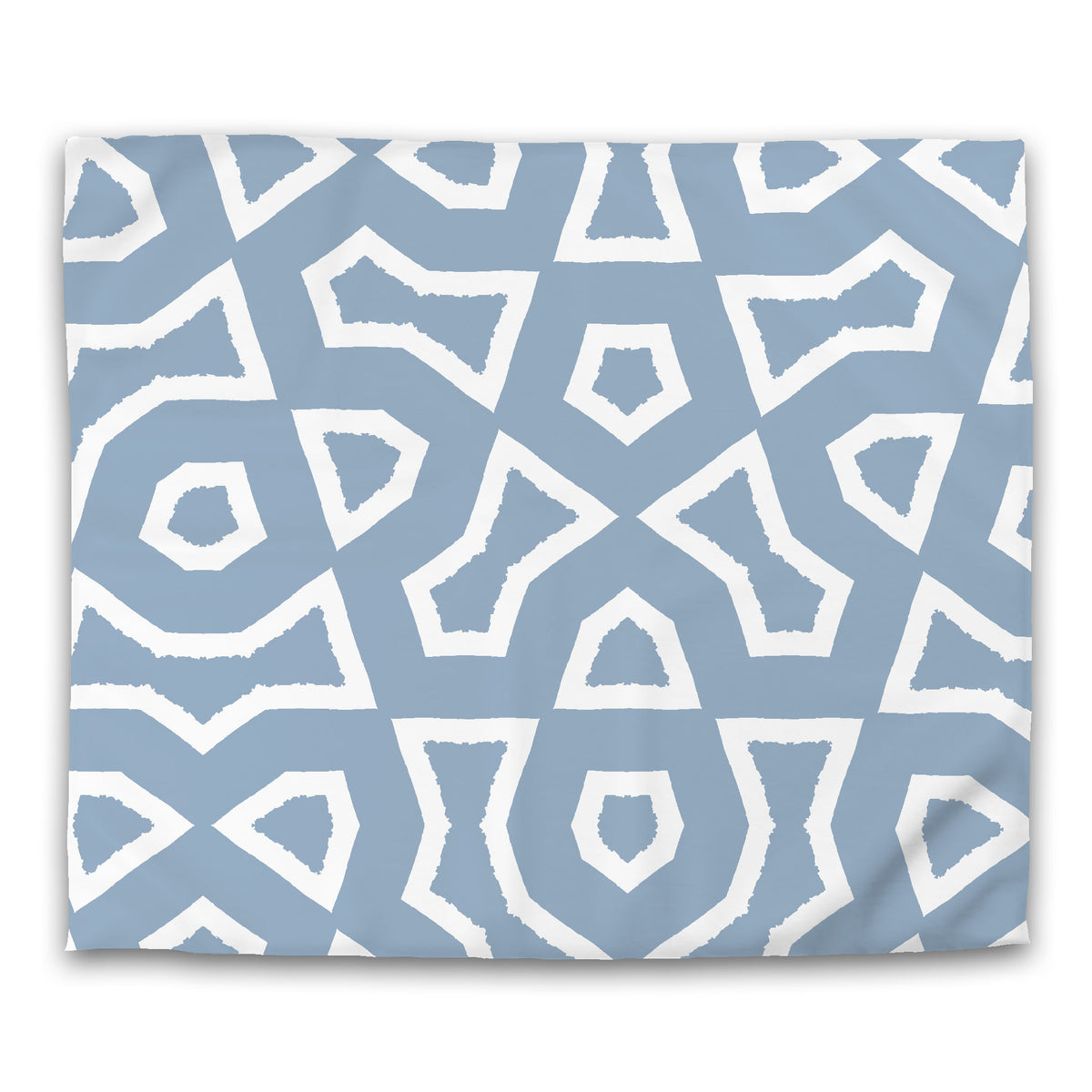 Blue Cotton Sateen Duvet Cover with White Labyrinth Print | King - 269 x 234 cm / 106 x 92 inches