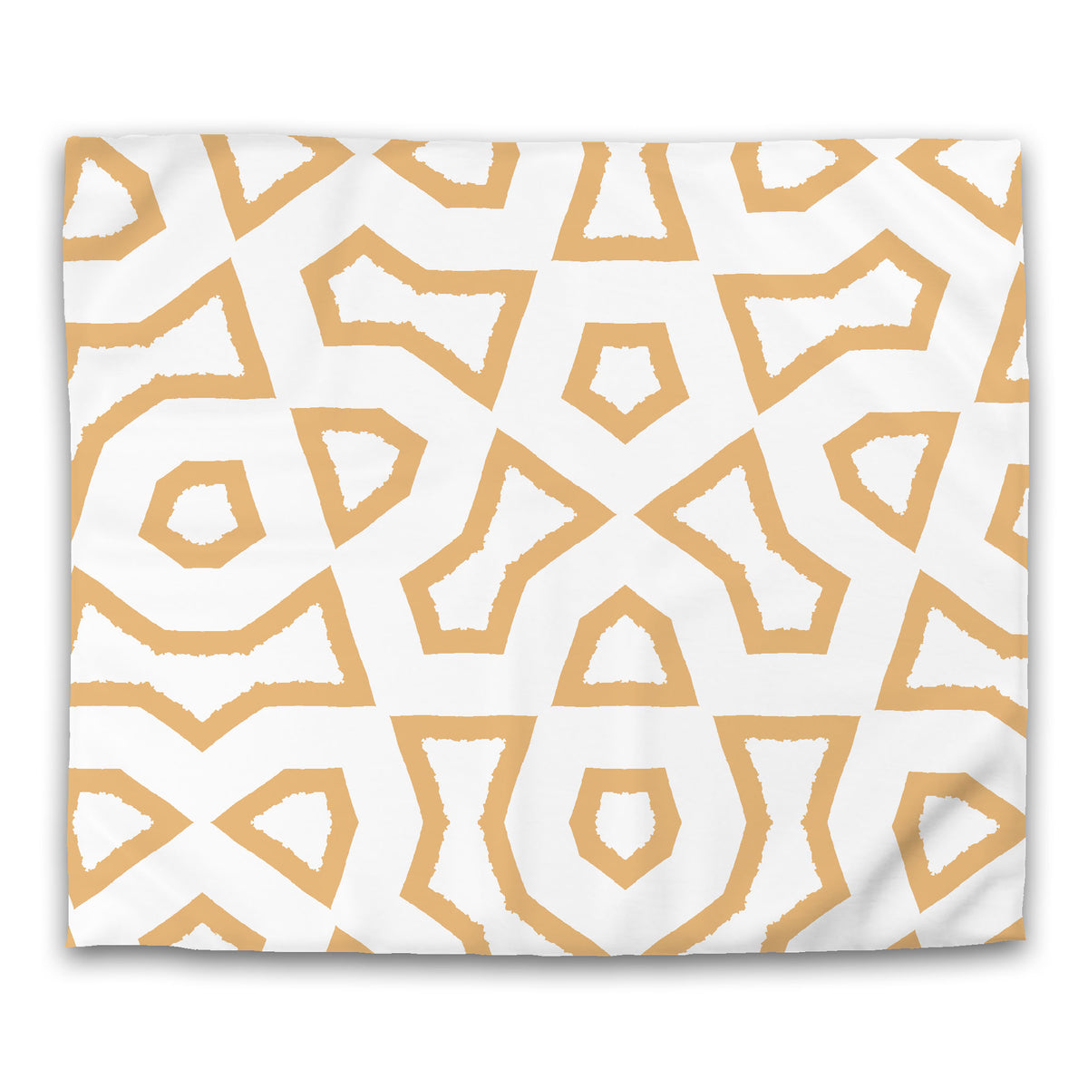 White Cotton Sateen Duvet Cover with Pale Orange Labyrinth Print | King - 269 x 234 cm / 106 x 92 inches