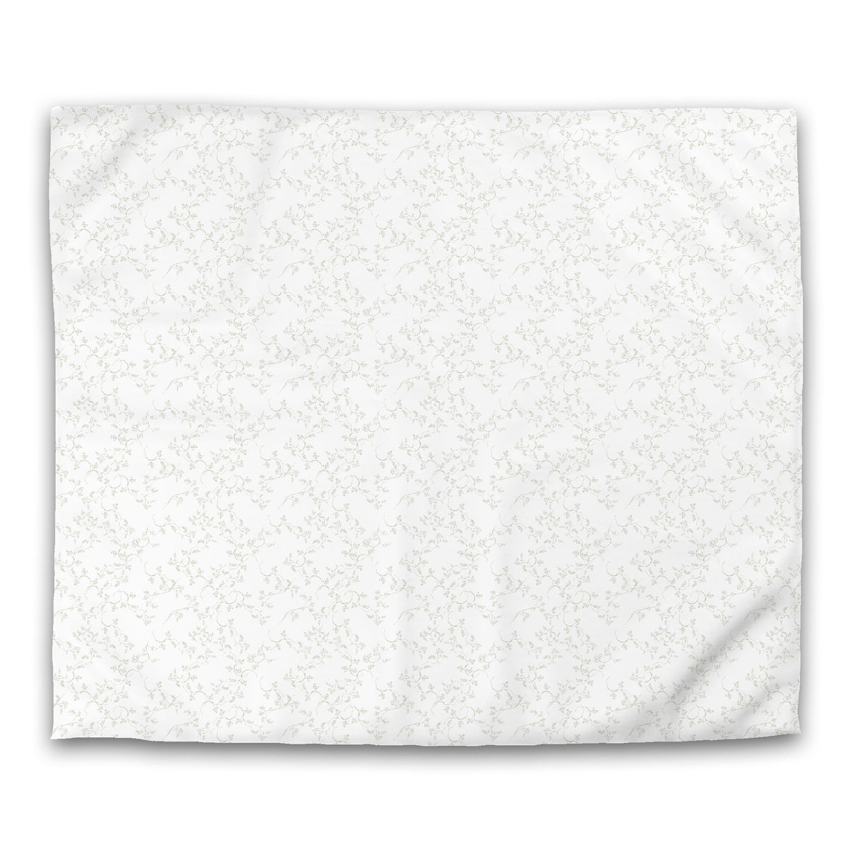 White Cotton Sateen Duvet Cover with Pale Green Hand-painted Vine Print | King - 269 x 234 cm / 106 x 92 inches