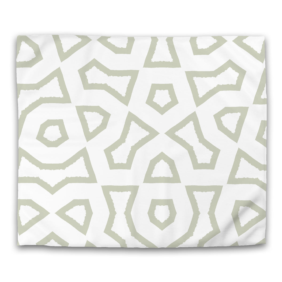 White Cotton Sateen Duvet Cover with Pale Green Labyrinth Print | King - 269 x 234 cm / 106 x 92 inches