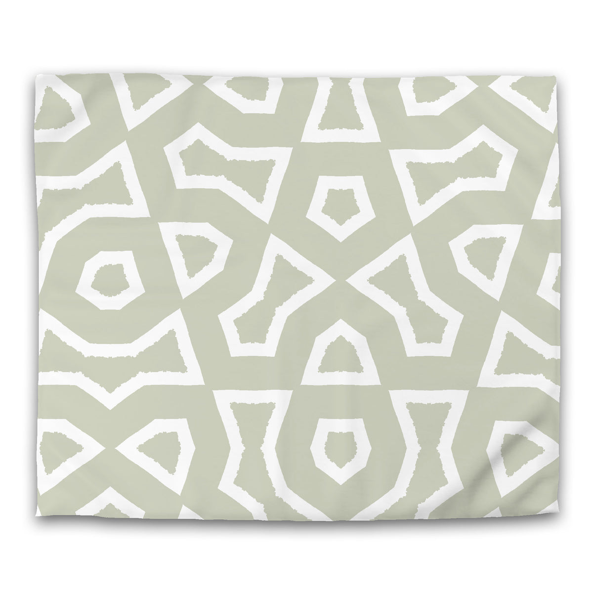 Pale Green Cotton Sateen Duvet Cover with White Labyrinth Print | King - 269 x 234 cm / 106 x 92 inches
