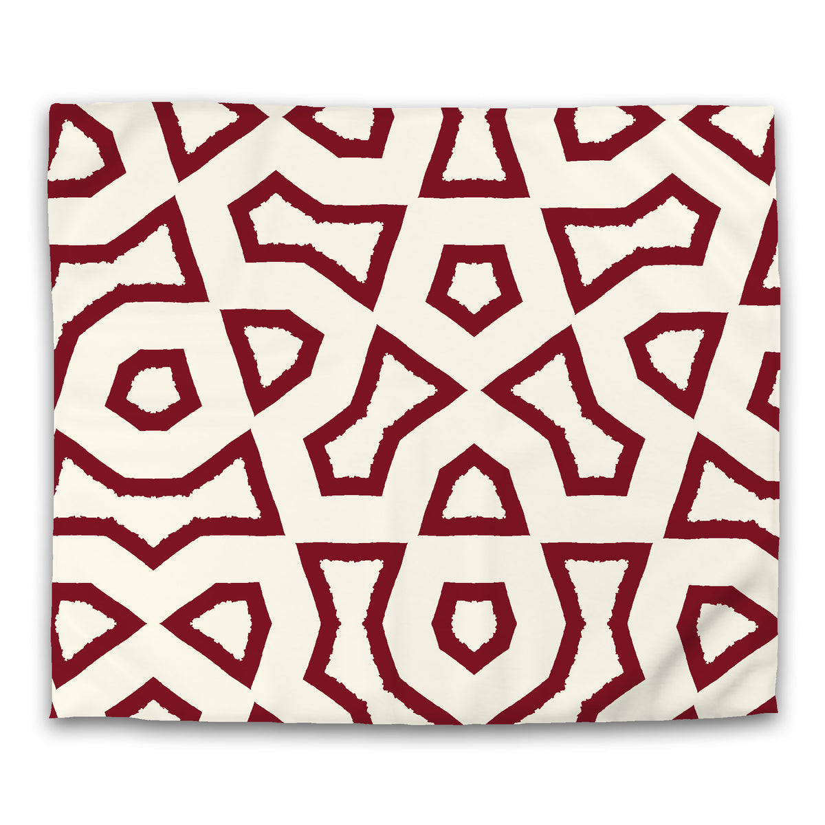 Pale Cream Cotton Sateen Duvet Cover with Burgundy Red Labyrinth Print | King - 269 x 234 cm / 106 x 92 inches