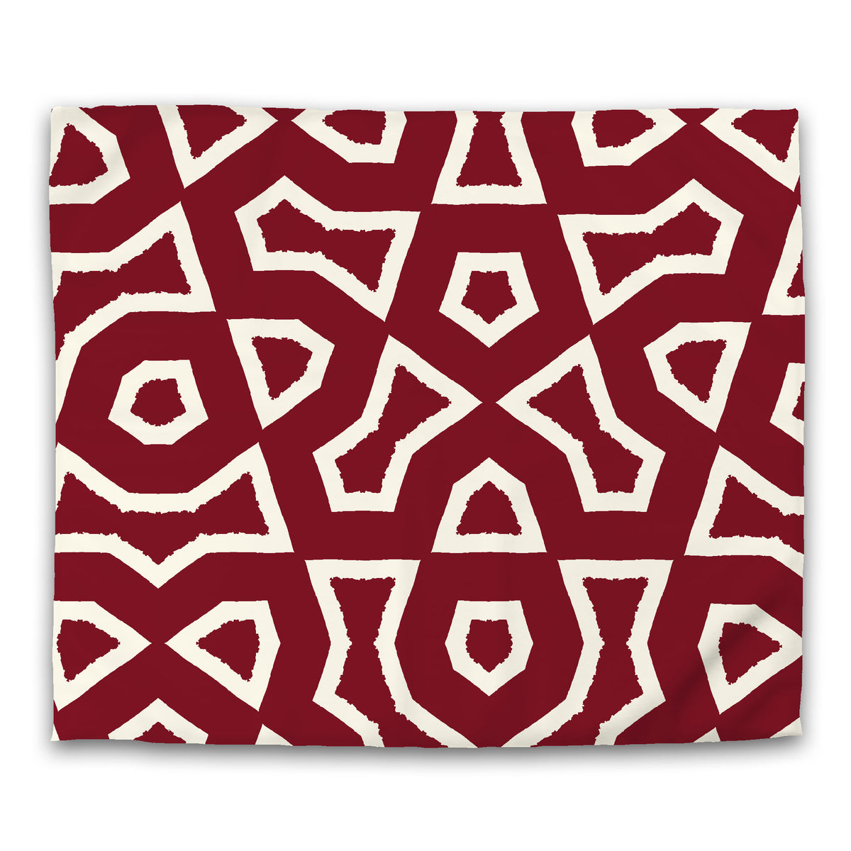Burgundy Red Cotton Sateen Duvet Cover with Pale Cream Labyrinth Print | King - 269 x 234 cm / 106 x 92 inches