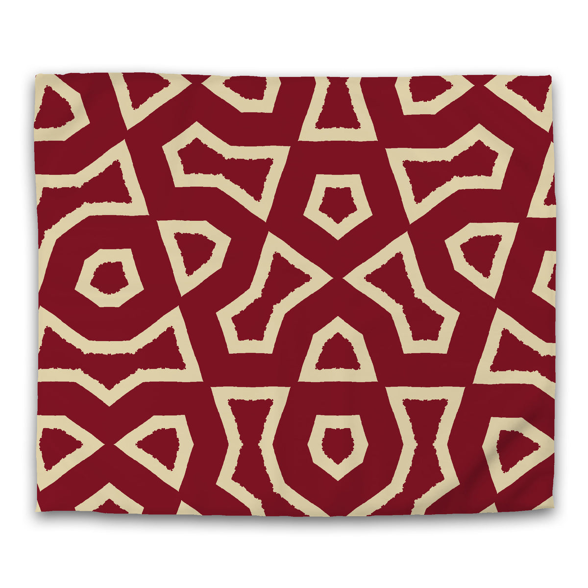 Burgundy Red Cotton Sateen Duvet Cover with Tan Labyrinth Print | King - 269 x 234 cm / 106 x 92 inches