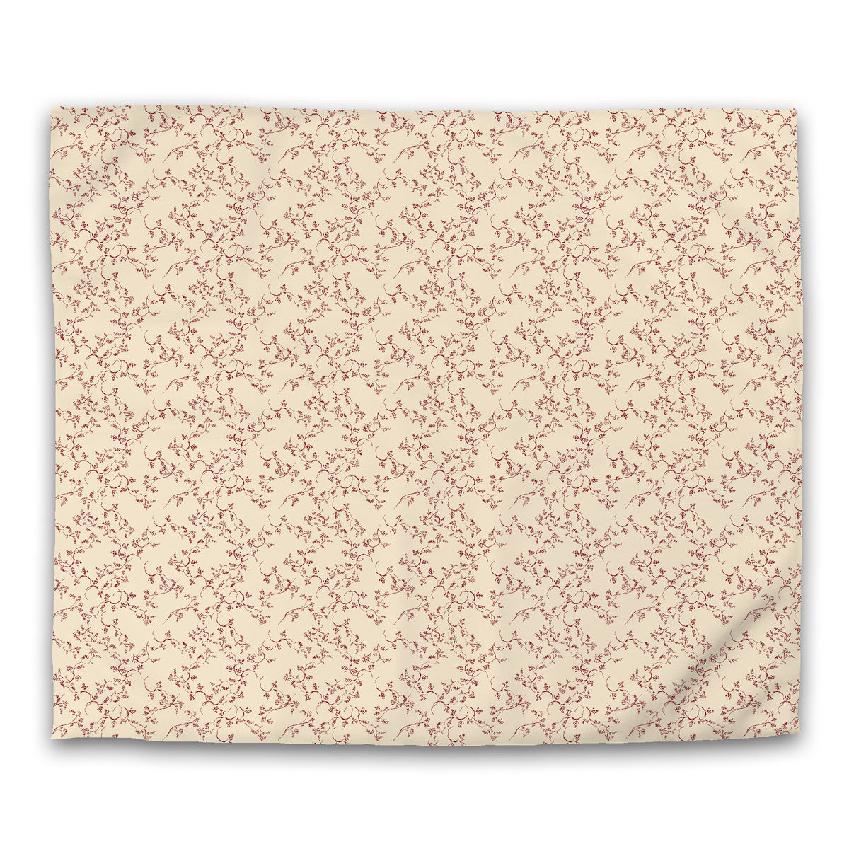 Beige Cotton Sateen Duvet Cover with Burgundy Red Hand-painted Vine Print | King - 269 x 234 cm / 106 x 92 inches