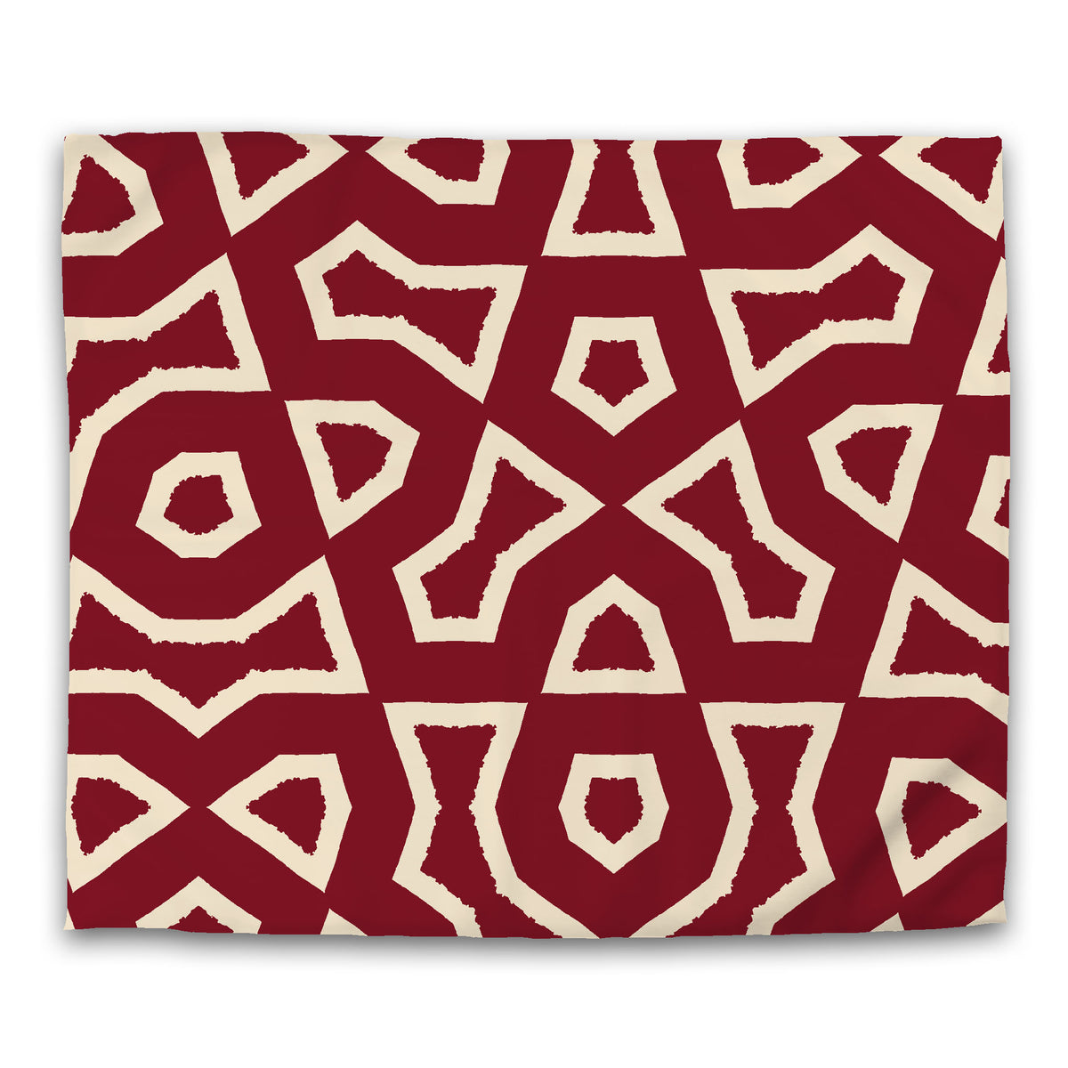 Burgundy Red Cotton Sateen Duvet Cover with Beige Labyrinth Print | King - 269 x 234 cm / 106 x 92 inches