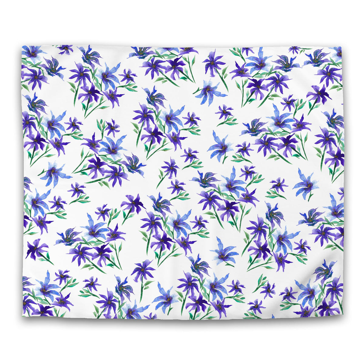 Indigo Bloom — White Cotton Sateen Duvet Cover with Large Floral Print | King - 269 x 234 cm / 106 x 92 inches