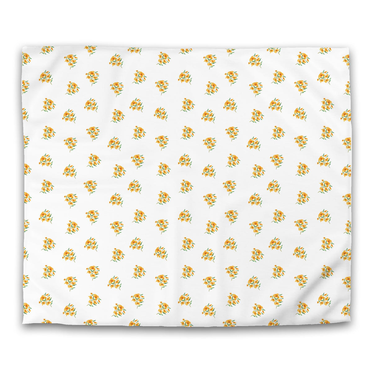 Saffron Garden — White Cotton Sateen Duvet Cover with Medium Yellow-Orange Floral Pattern | King - 269 x 234 cm / 106 x 92 inches