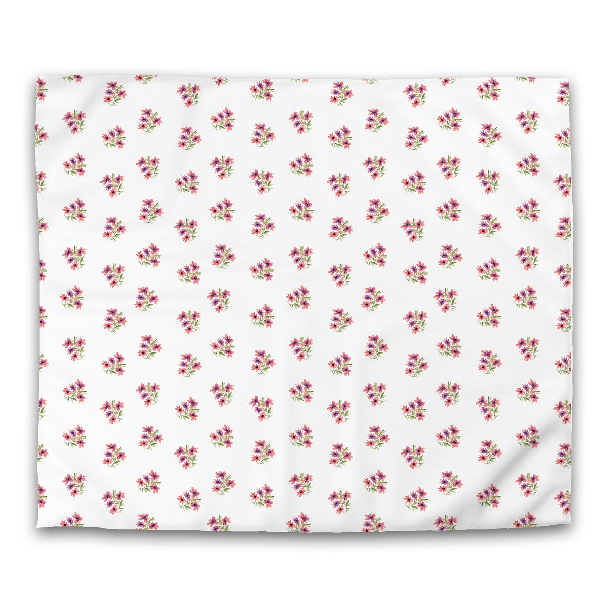 Coral Bloom — White Cotton Sateen Duvet Cover with Medium Pink Floral Pattern | King - 269 x 234 cm / 106 x 92 inches