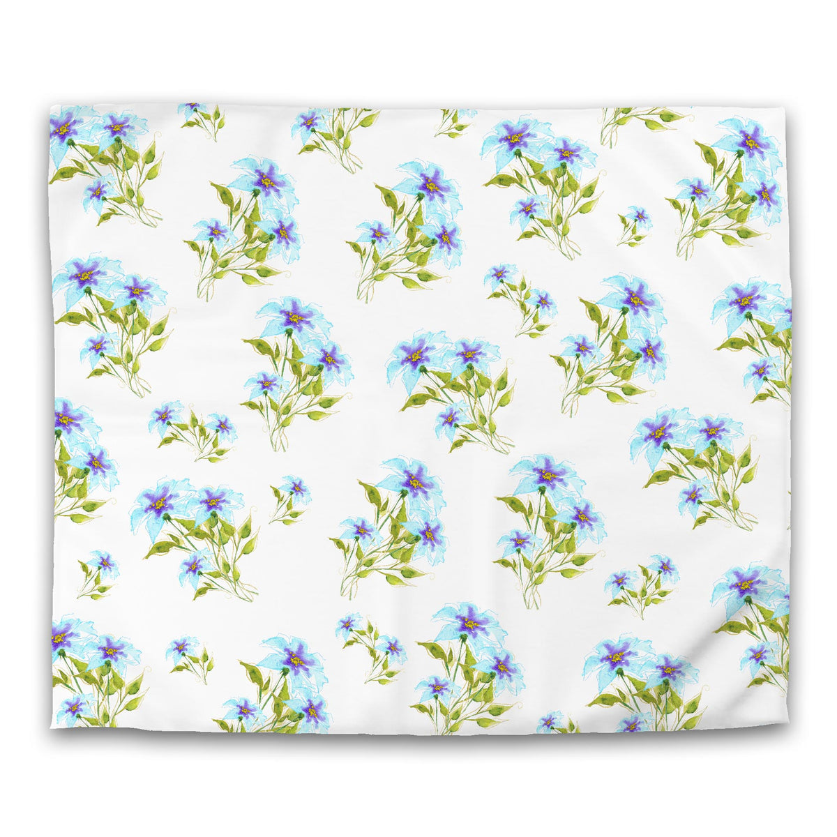 Aqua Bloom — White Cotton Sateen Duvet Cover with Large Blue Floral Print | King - 269 x 234 cm / 106 x 92 inches