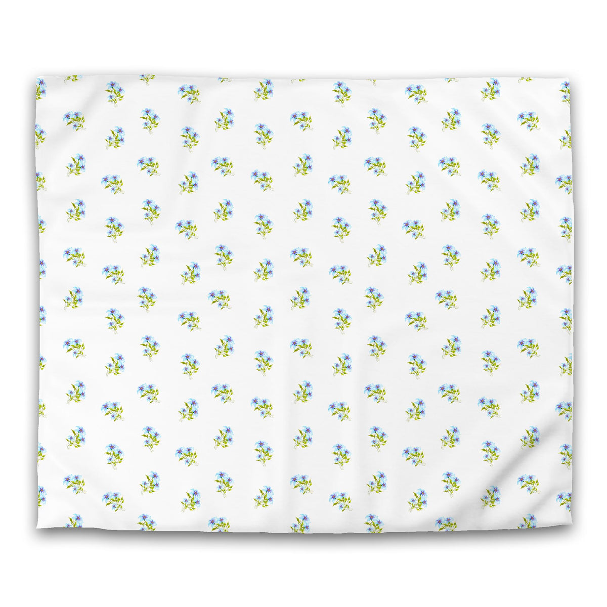 Aqua Bloom — White Cotton Sateen Duvet Cover with Medium Blue Floral Pattern | King - 269 x 234 cm / 106 x 92 inches