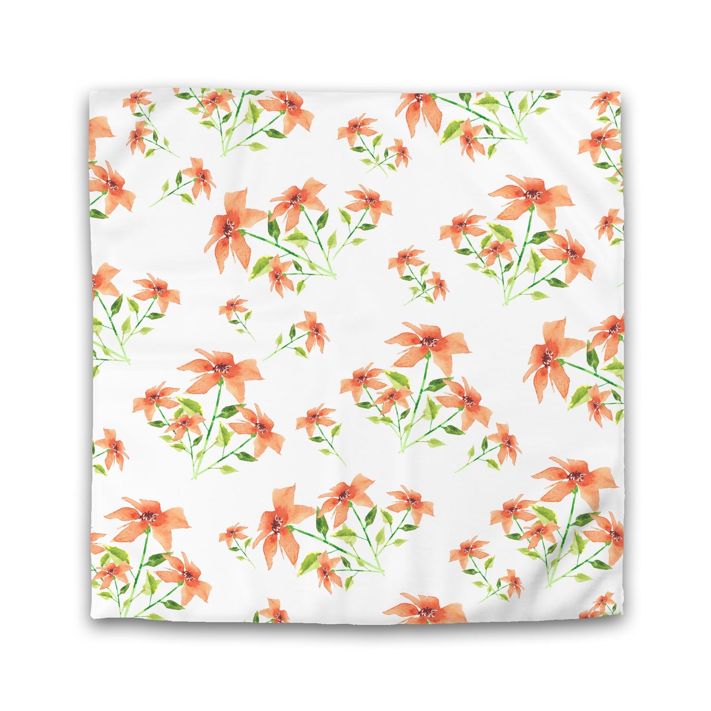 Off-White Cotton Sateen Duvet Cover, Large Pale Orange Floral Print | CSDU-1384