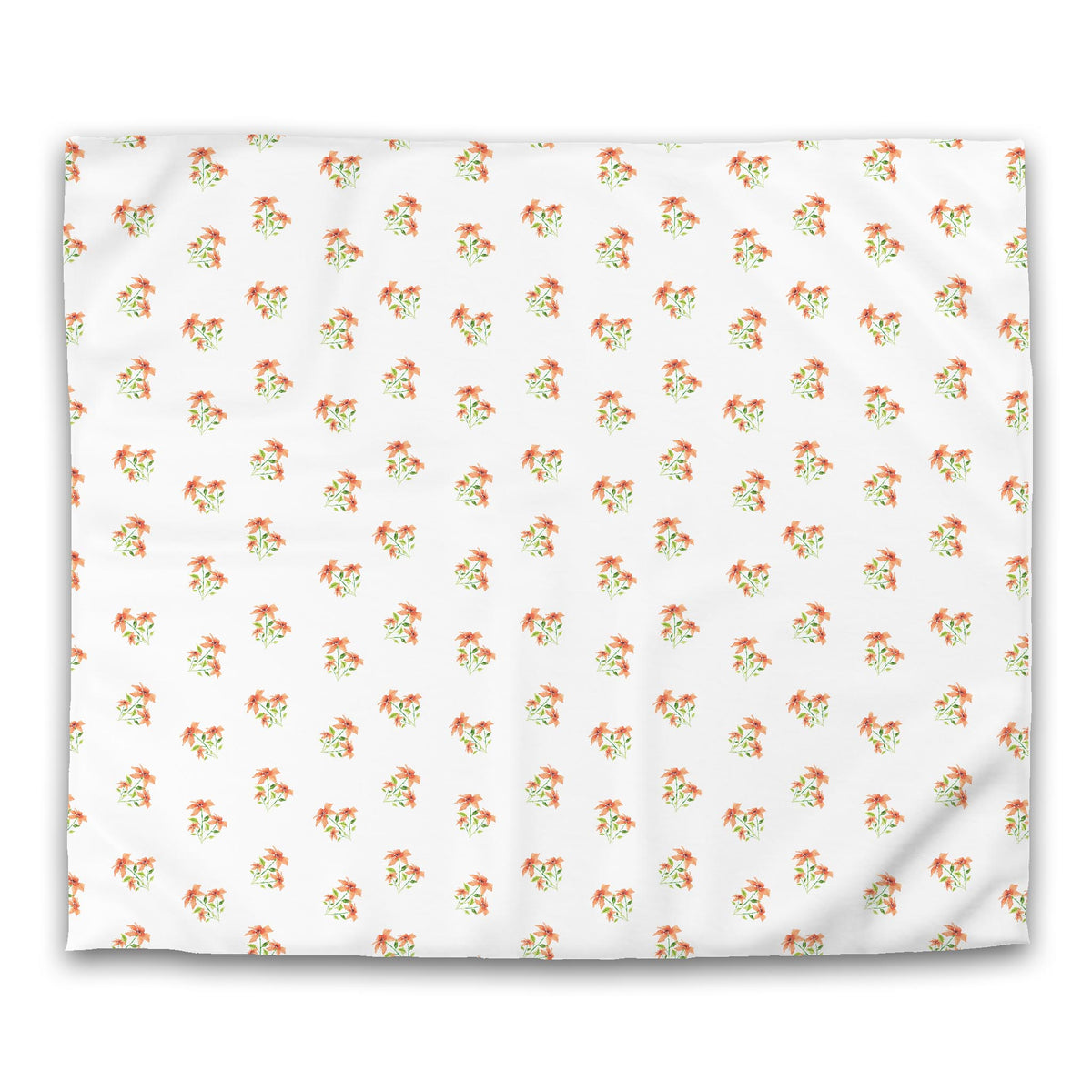 Peach Bloom — White Cotton Sateen Duvet Cover with Medium Pale Orange Floral Pattern | King - 269 x 234 cm / 106 x 92 inches