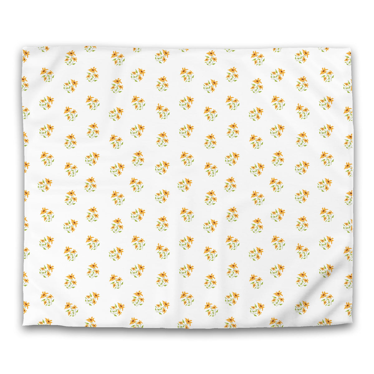 Citrine Bloom — White Cotton Sateen Duvet Cover with Medium Yellow-Orange Floral Pattern | King - 269 x 234 cm / 106 x 92 inches