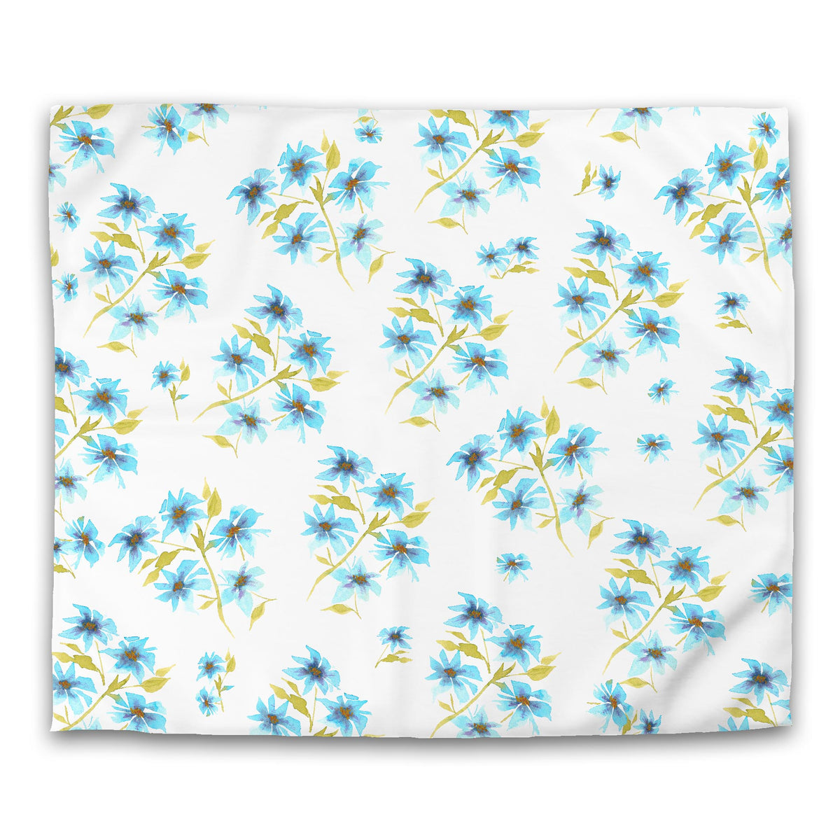 Cerulean Bloom — White Cotton Sateen Duvet Cover with Large Blue Floral Print | King - 269 x 234 cm / 106 x 92 inches