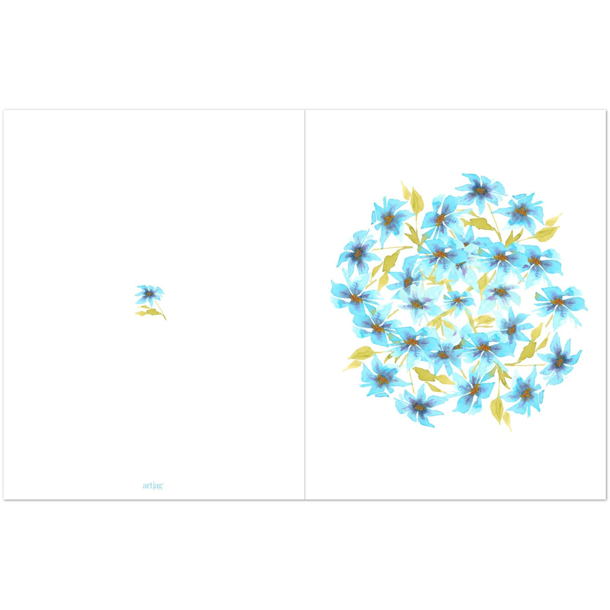 Cerulean Bloom Fine Art Watercolour Note Cards, Pack of 10 with Envelopes