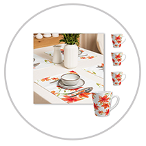 Ceramic Mug & Polyester Placemat 8-Pc Bundles (Service for 4) - Watercolour