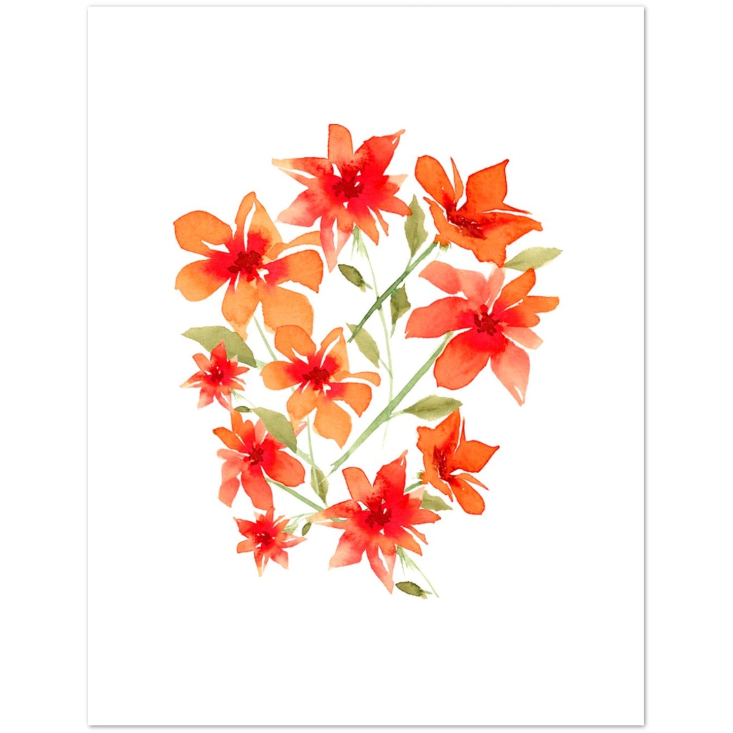 Flame Bloom — Fine Art Watercolor Note Cards with Red Floral Bouquet Design, Blank Inside, Pack of 10 with Envelopes #NCNA-1412