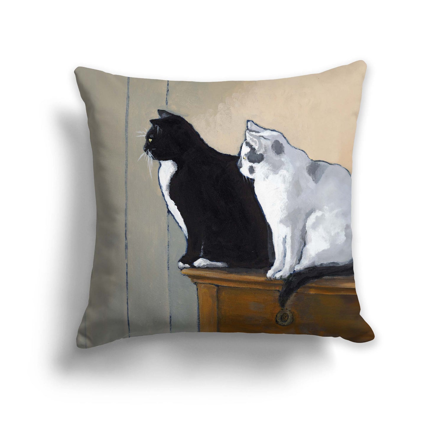 Black Cat White Cat Fine Art Cushion Cover, CAPC-2122, 46 x 46 cm / 18 x 18 inches
