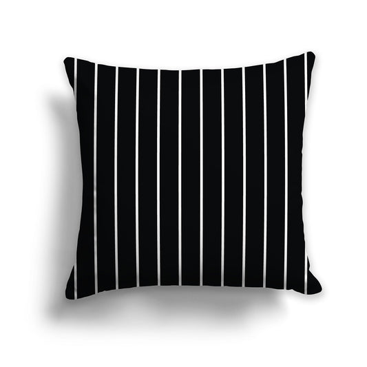 Black Throw Pillow with Fine White/Beige-white Vertical Stripes on Front, CAPC-1011-152