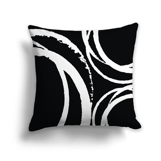 Black Throw Pillow with White/Beige-white Circular Graphic on Both Sides, CAPC-1012-022