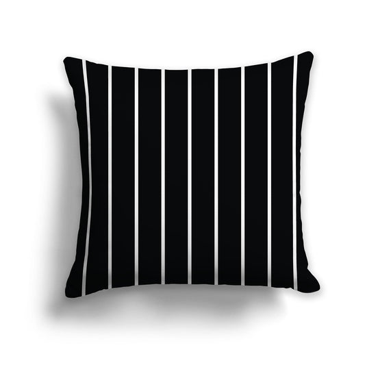 Black Throw Pillow with White/Beige-white Stripes on Front and Solid Black Back, CAPC-1012-062
